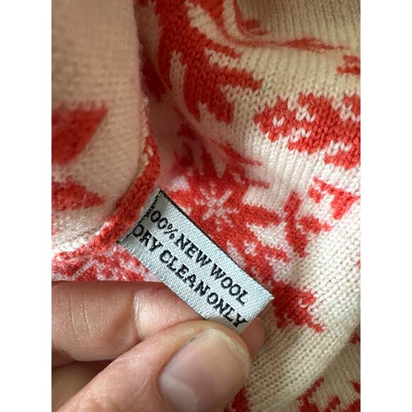 NEVE Ski Snowflake Quarter Zip Wool Sweater Red Orange  Medium - Picture 4 of 5